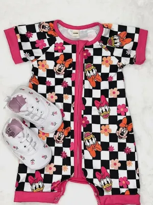 Checkered Character Short Romper: Multi