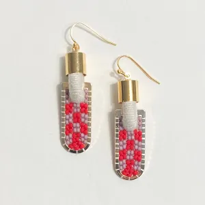 Checkered Geometric Earrings in Poppy/Mauve