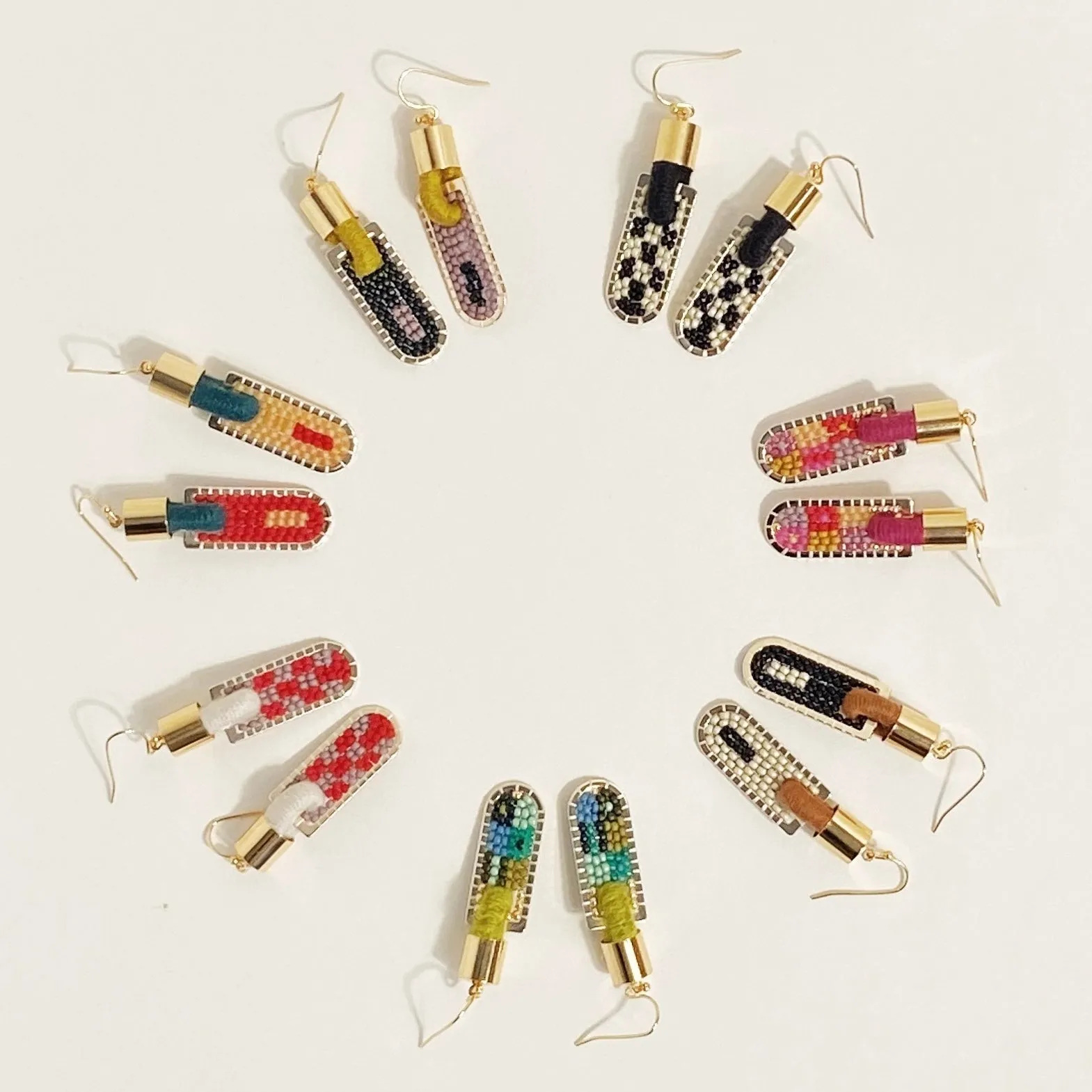 Checkered Geometric Earrings in Poppy/Mauve
