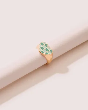 CHECKERED HEART RING
