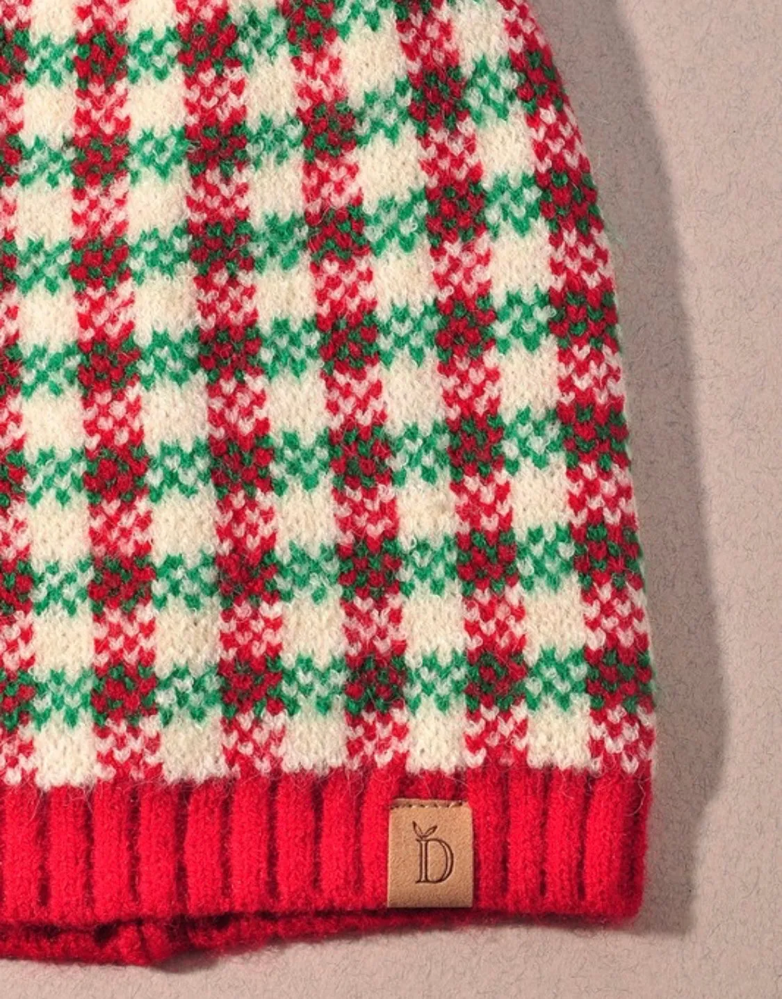 Checkered Holiday Beanie with Pom- 3 Colors