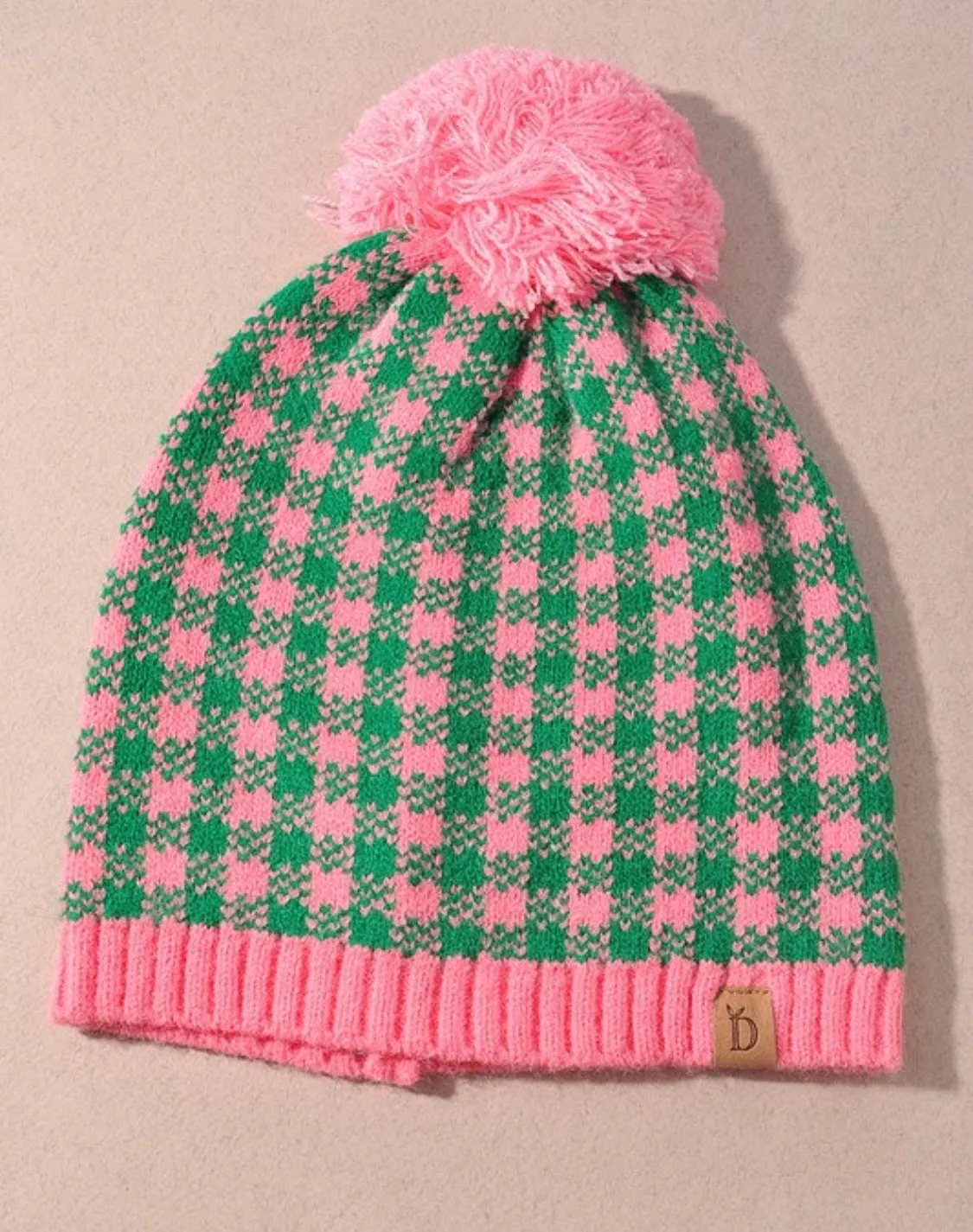 Checkered Holiday Beanie with Pom- 3 Colors