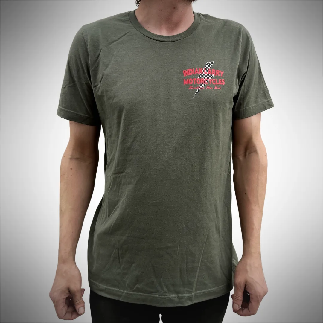 Checkered Lightning Bolt Tee - Army Green