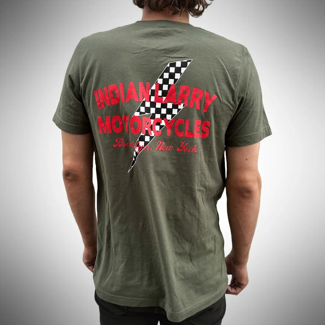 Checkered Lightning Bolt Tee - Army Green