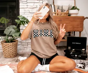 Checkered Mama Brown Tee