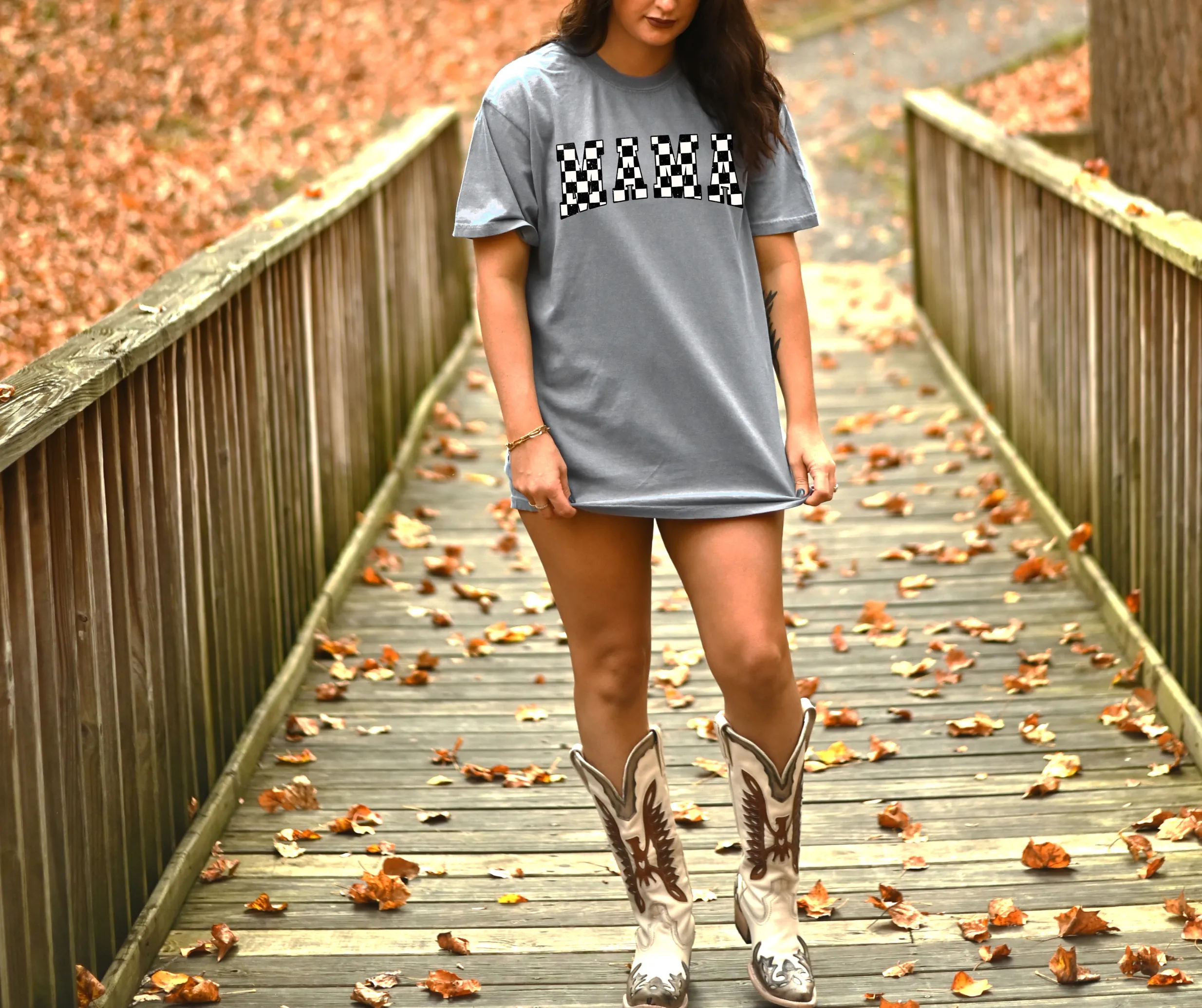 Checkered Mama Grey Tee