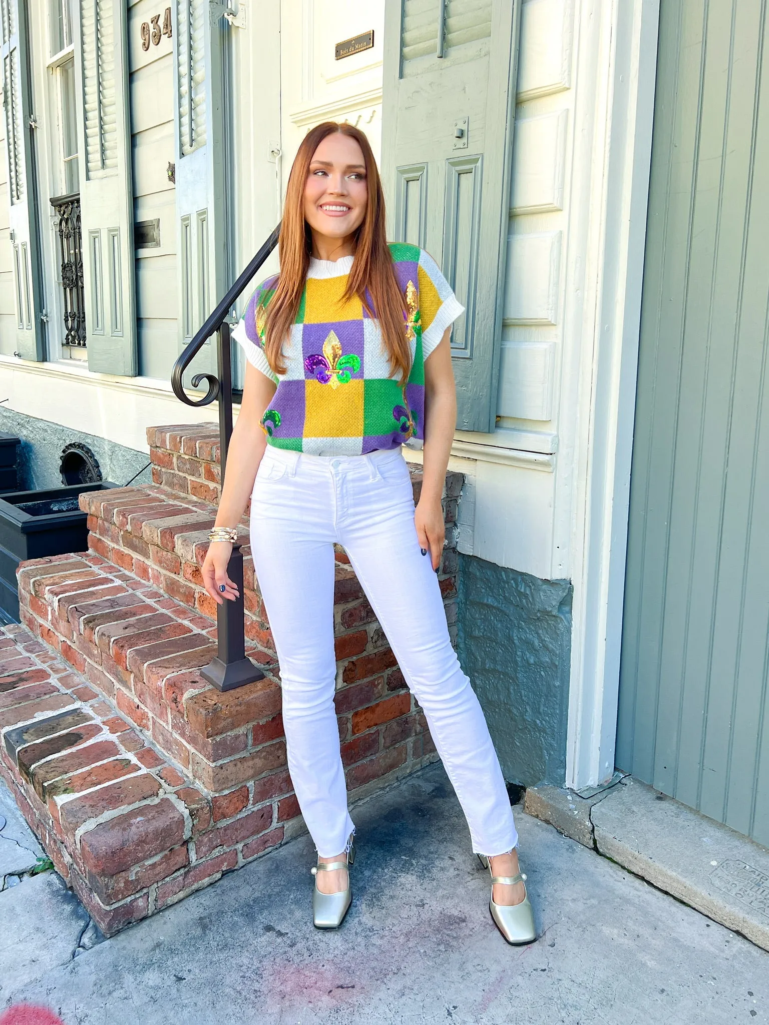 Checkered Mardi Gras Sweater Top