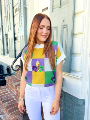 Checkered Mardi Gras Sweater Top