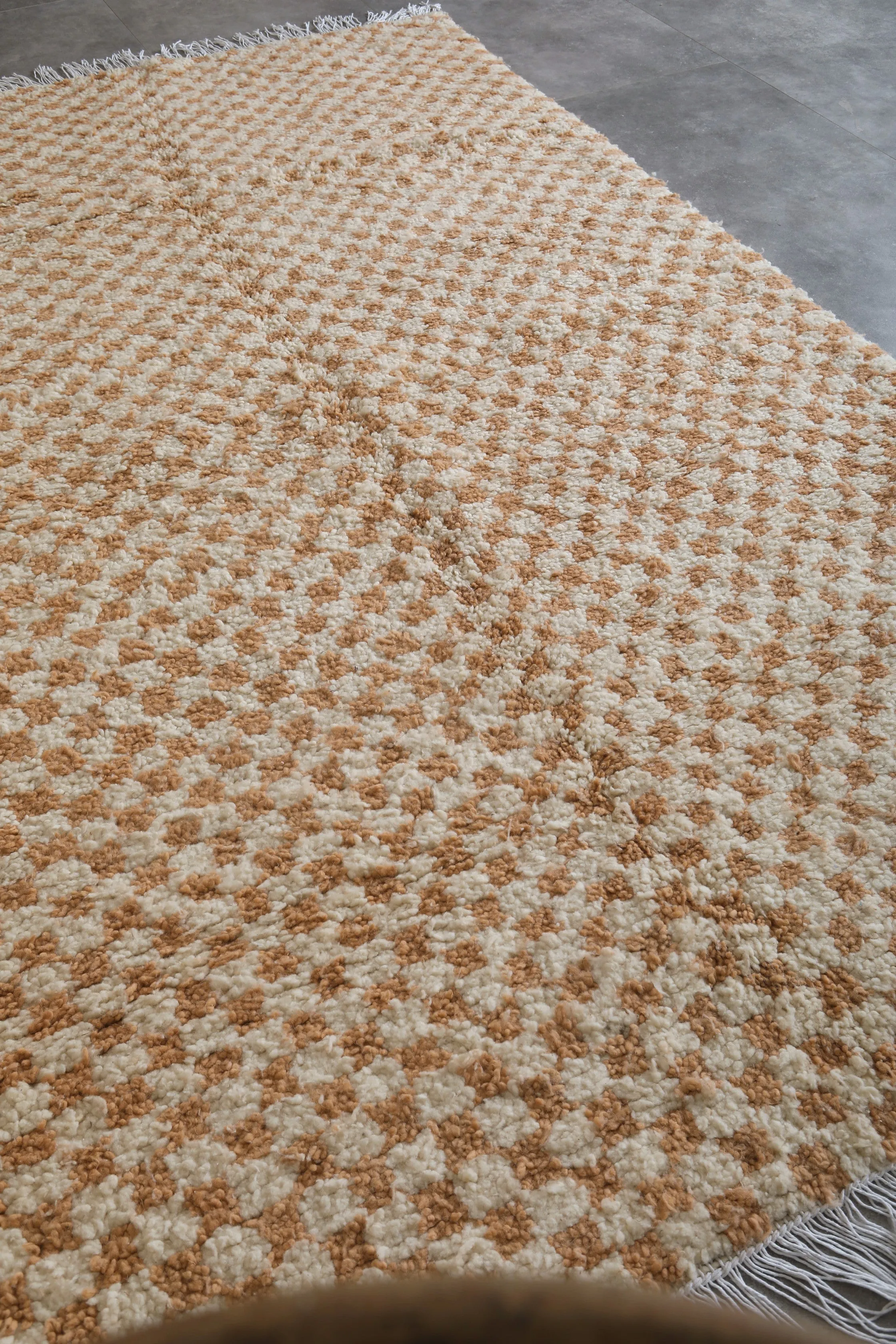 Checkered Moroccan Rug - 5.8 x 9.3 ft | Handwoven Beige and White