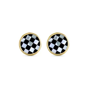 Checkered Mother of Pearl & Onyx Cuff Links with 14k Yellow Gold Bezel