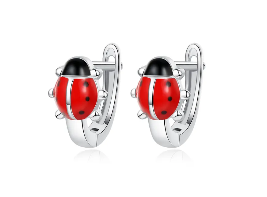 Children's Earrings:  Sterling Silver Ladybug Huggies