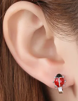 Children's Earrings:  Sterling Silver Ladybug Huggies