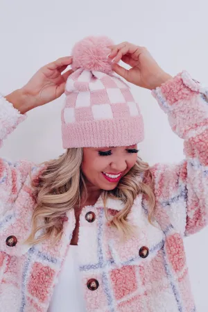 Chillin' Checkered Pom Beanie - Pink