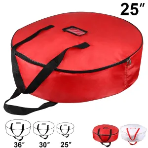 Christmas Wreath Storage Bag - Xmas Large Wreath Container - Reinforced Wide Handle and Double Sleek Zipper - Heavy Duty Protect Your Holiday Advent, Garland, Party Decorations and Ornaments 25",Red