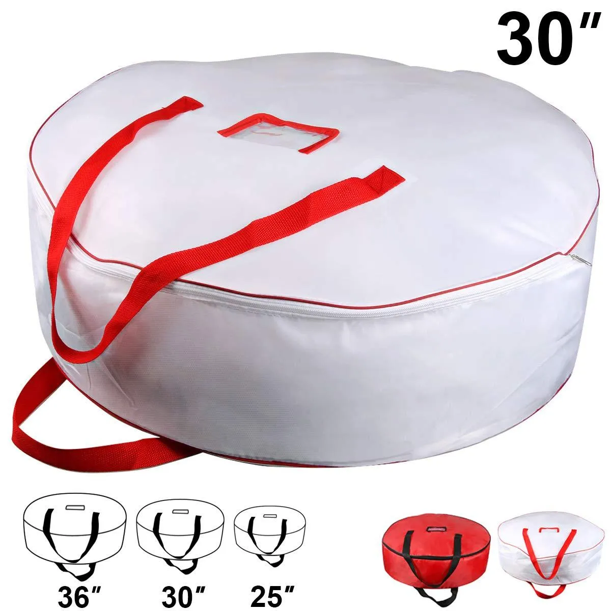 Christmas Wreath Storage Bag - Xmas Large Wreath Container - Reinforced Wide Handle and Double Sleek Zipper - Heavy Duty Protect Your Holiday Advent, Garland, Party Decorations and Ornaments 25",Red