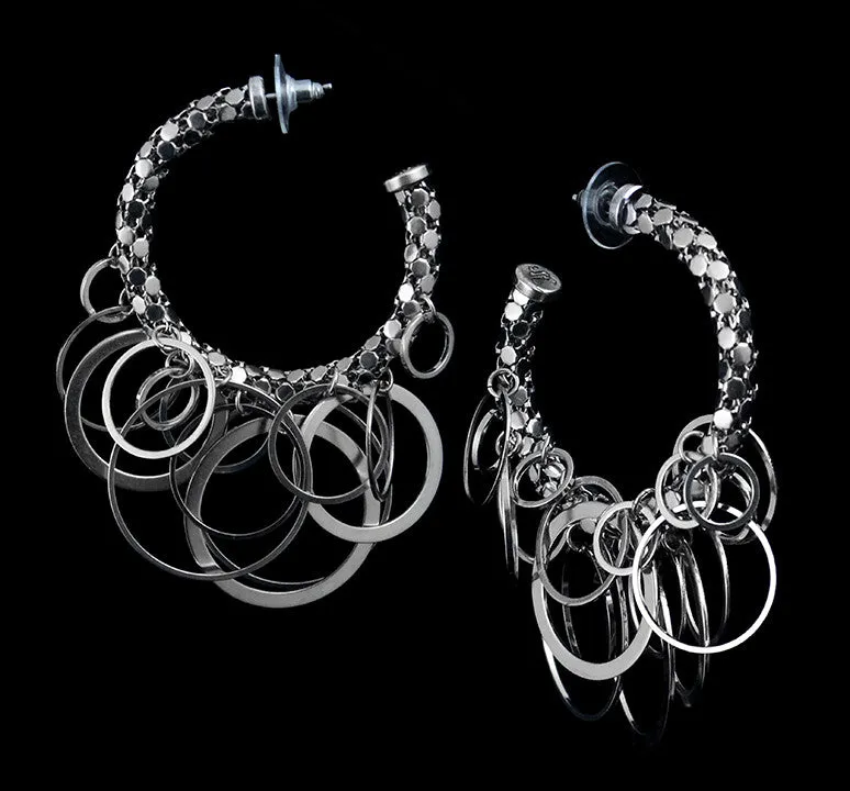 Chrome Ring Cluster Earrings