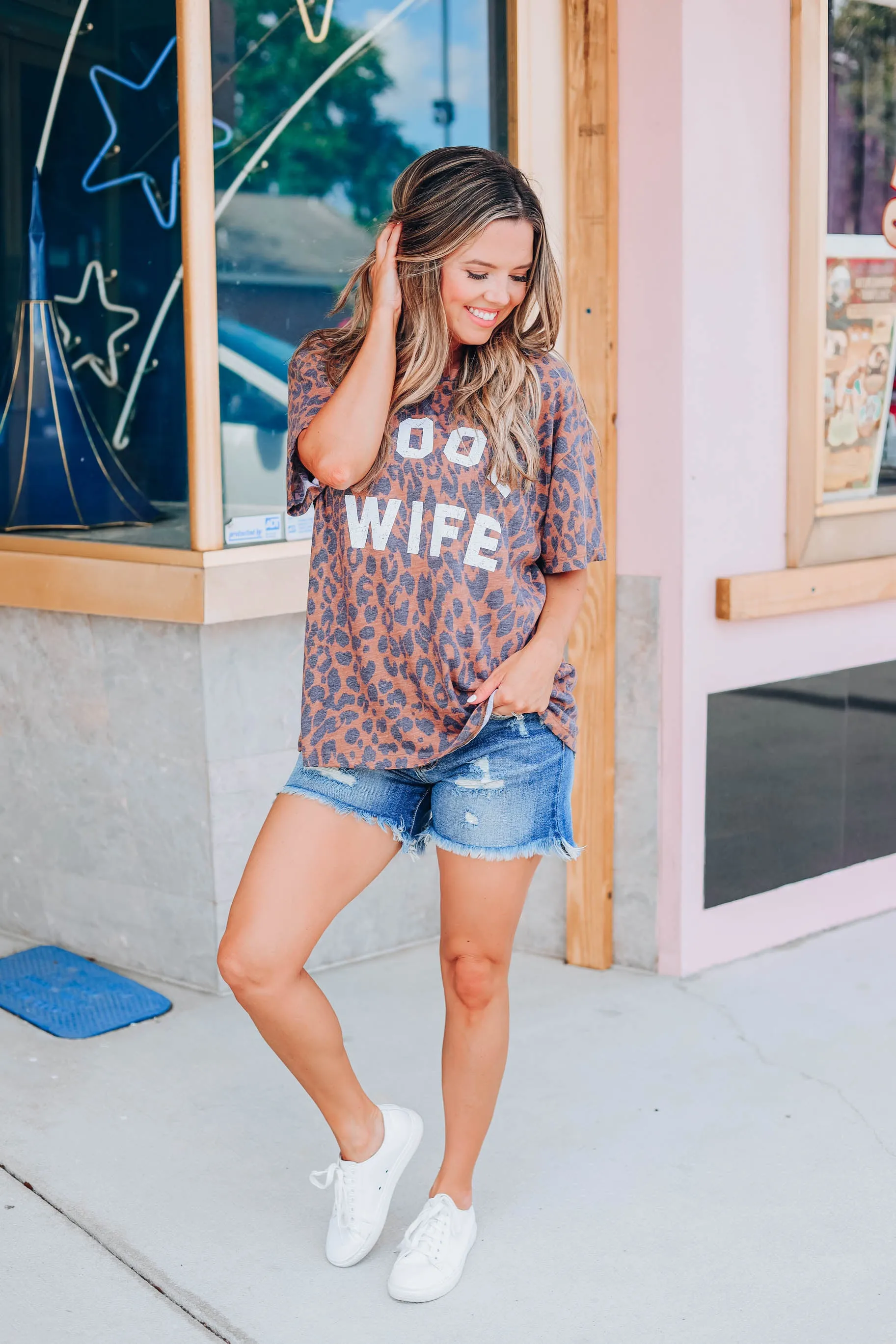 Cool Wife Leopard Graphic Tee - Brown