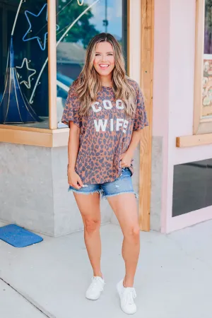 Cool Wife Leopard Graphic Tee - Brown