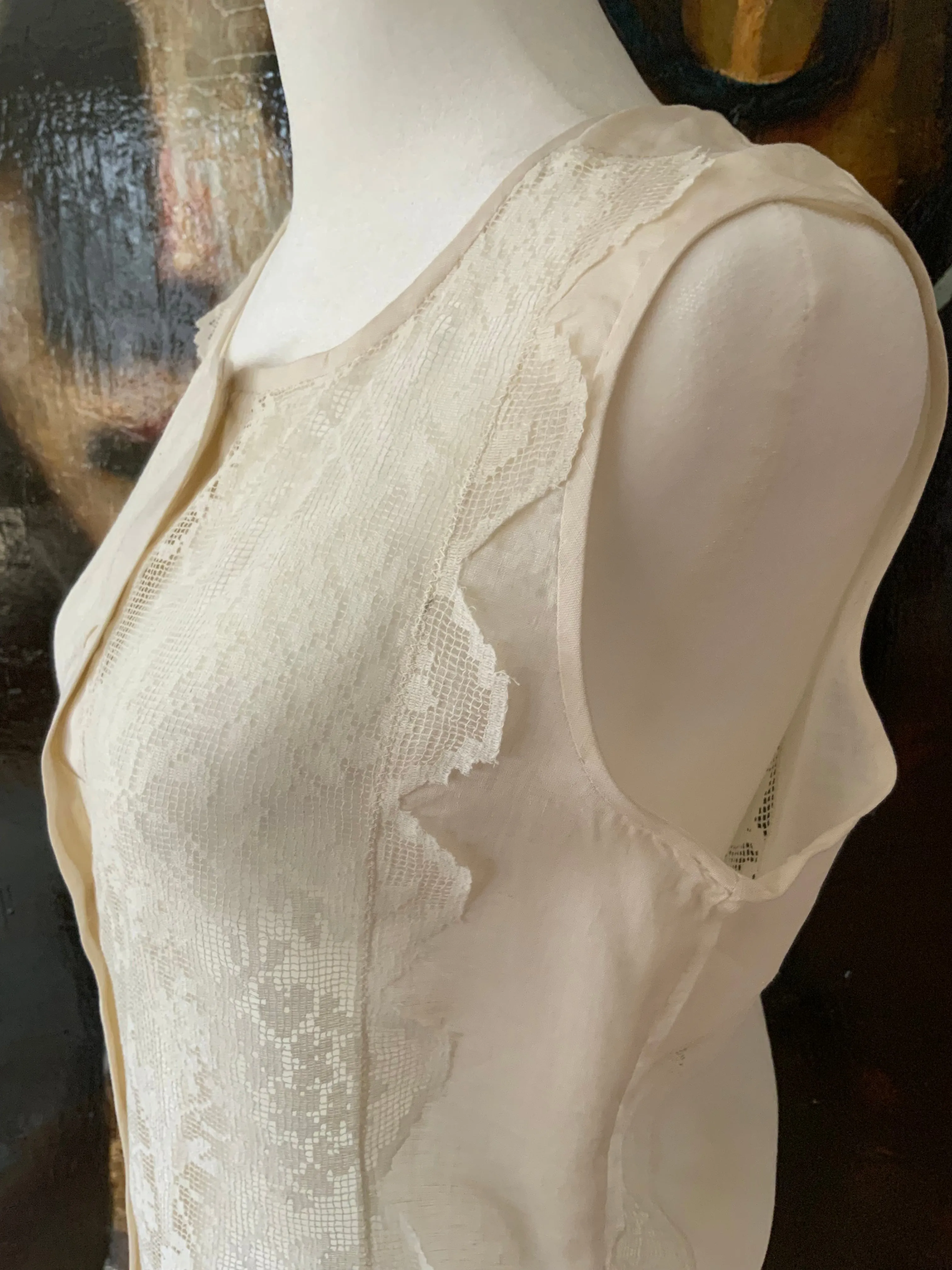 Cotton Blouse adorned with Antique Filet Lace - Y2K - E2