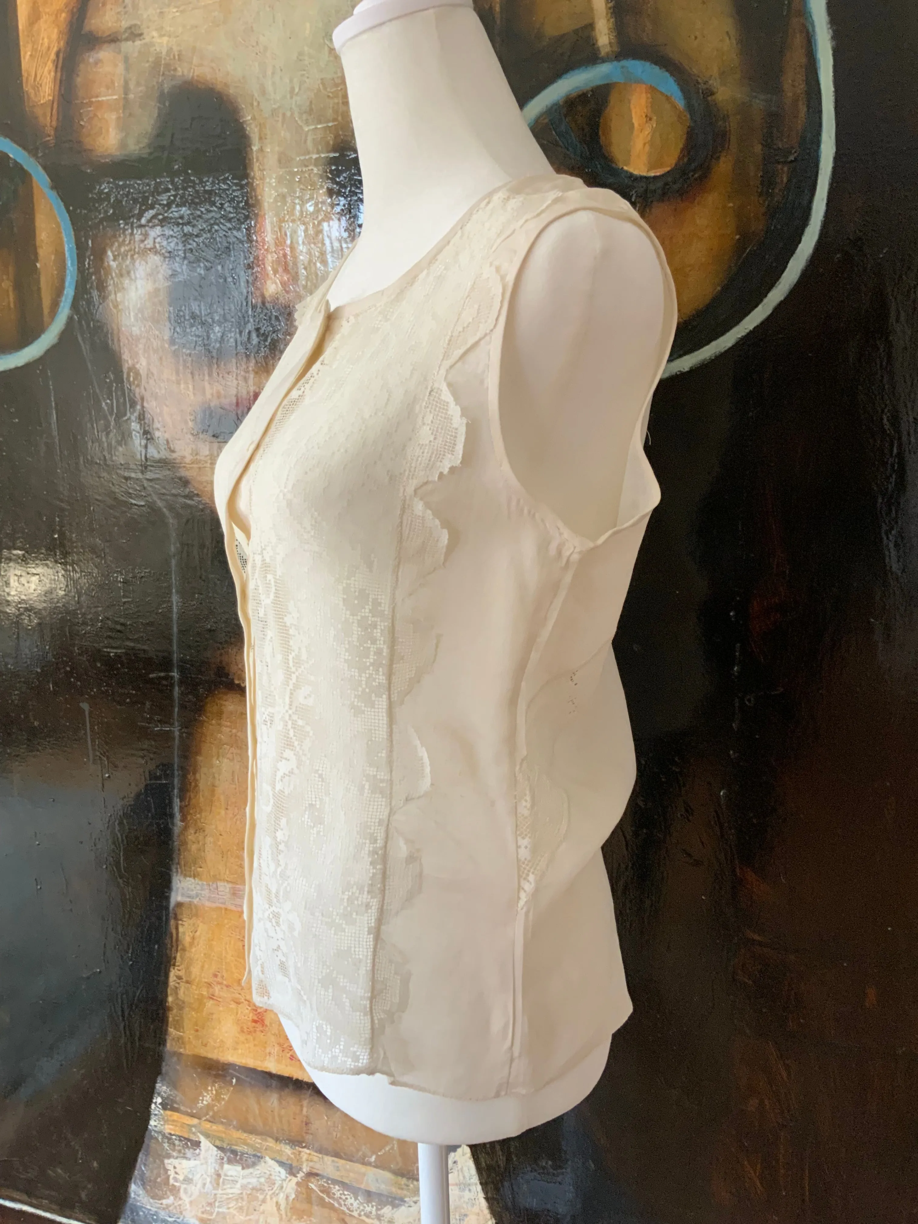 Cotton Blouse adorned with Antique Filet Lace - Y2K - E2