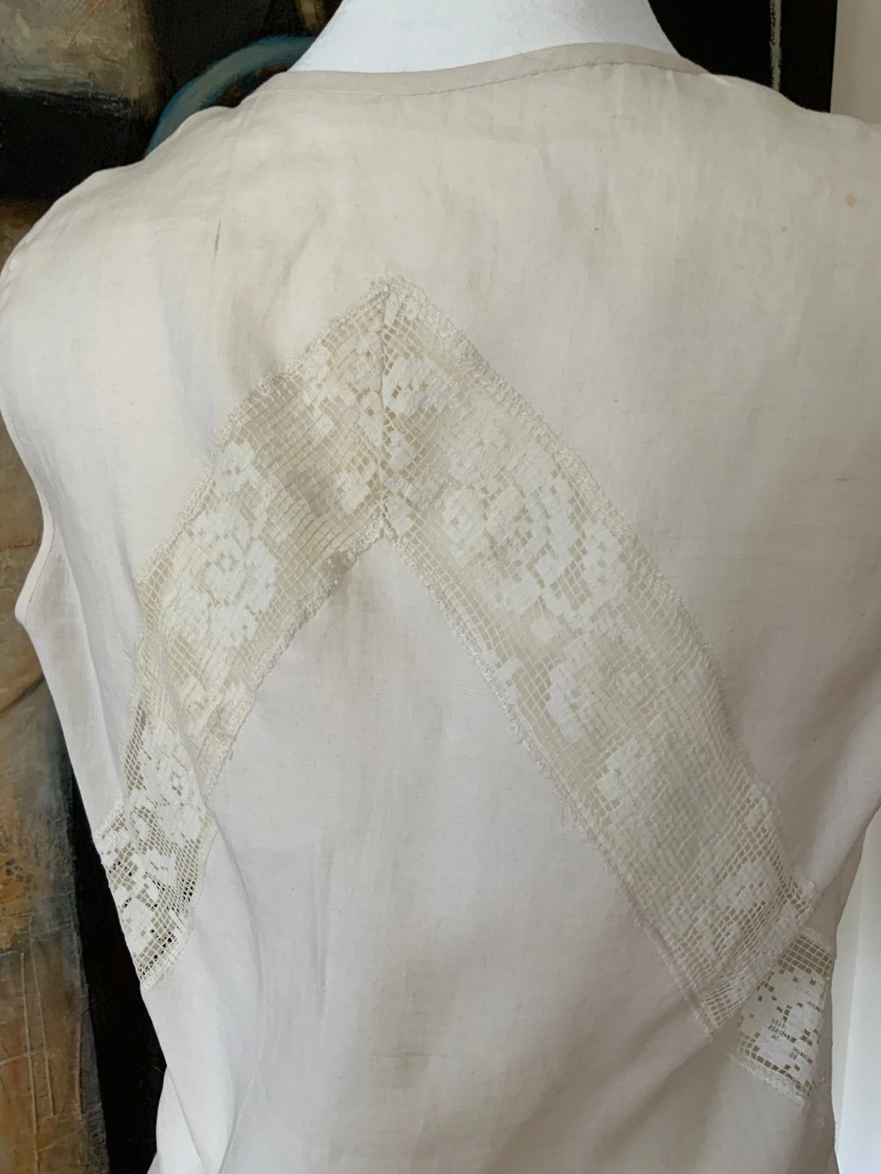 Cotton Blouse adorned with Antique Filet Lace - Y2K - E2