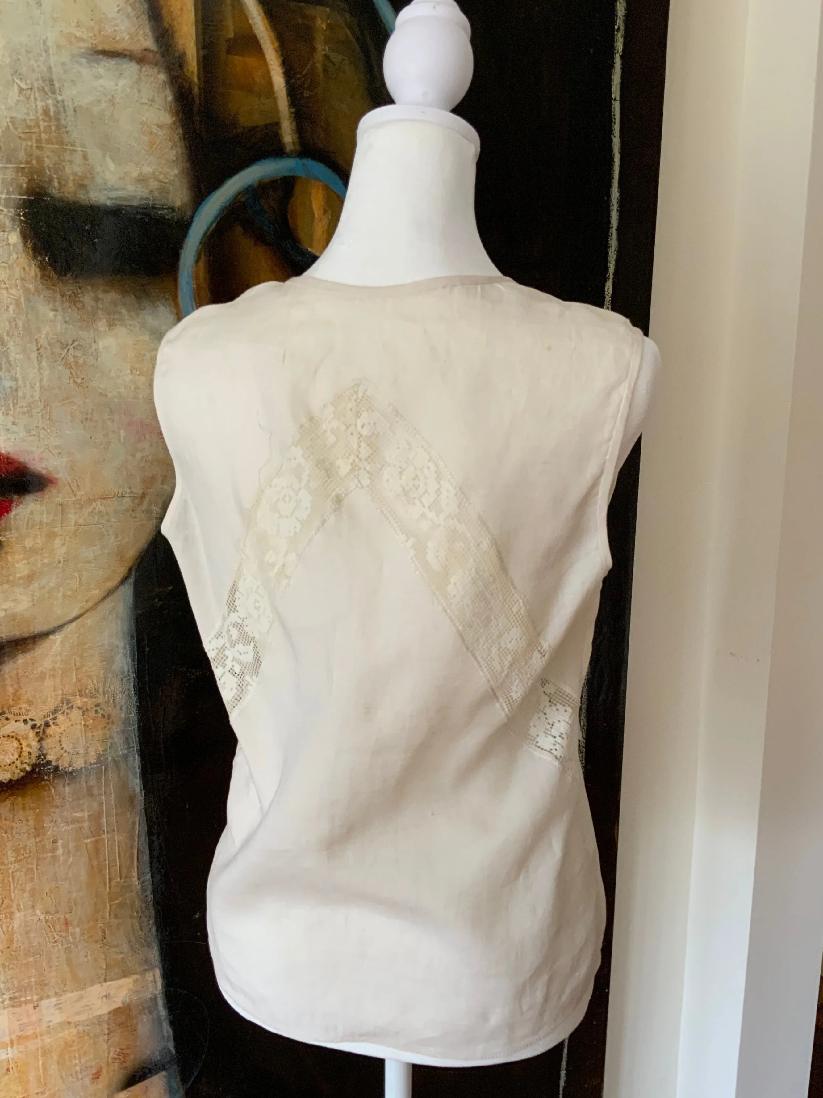 Cotton Blouse adorned with Antique Filet Lace - Y2K - E2