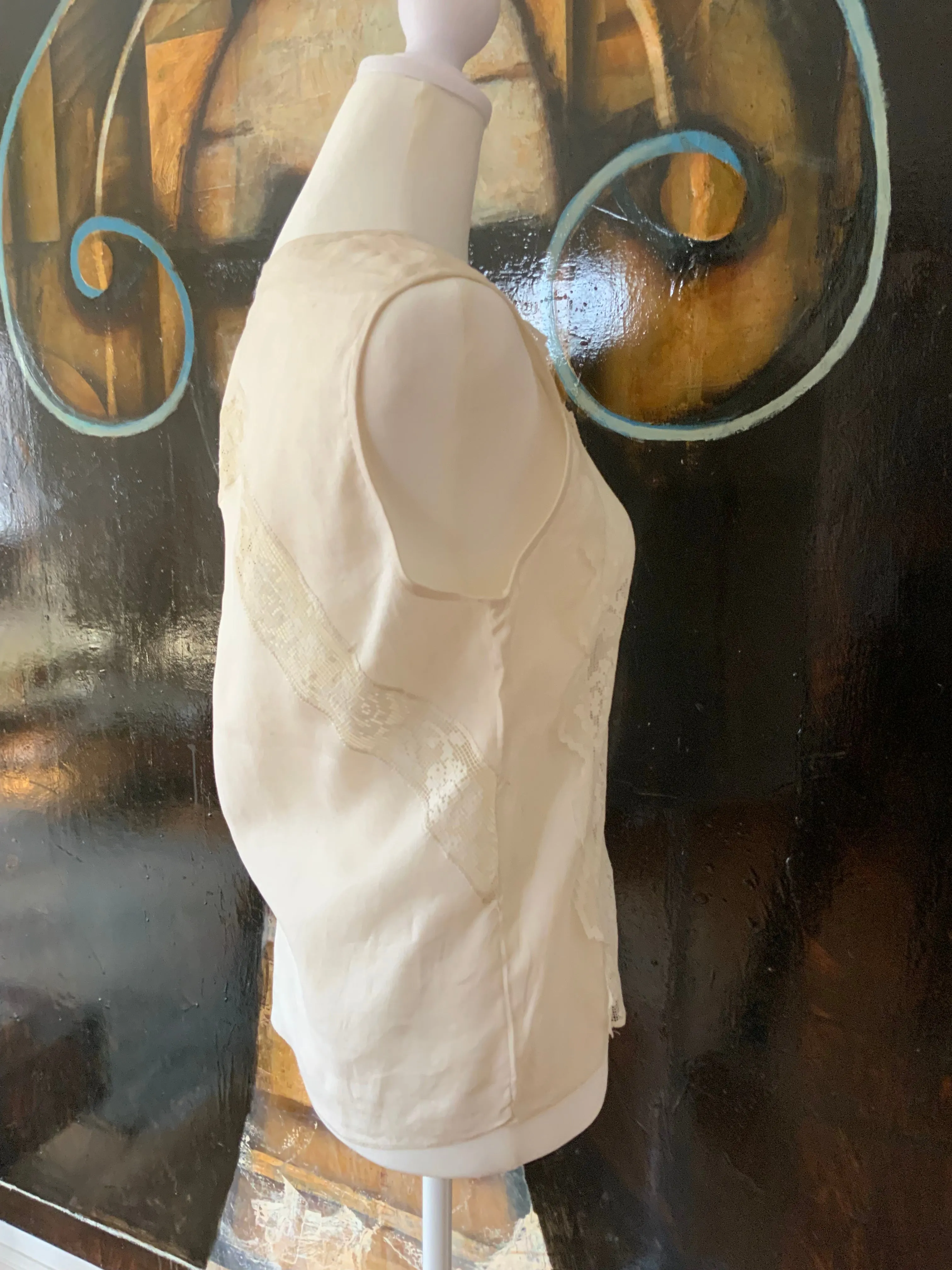 Cotton Blouse adorned with Antique Filet Lace - Y2K - E2