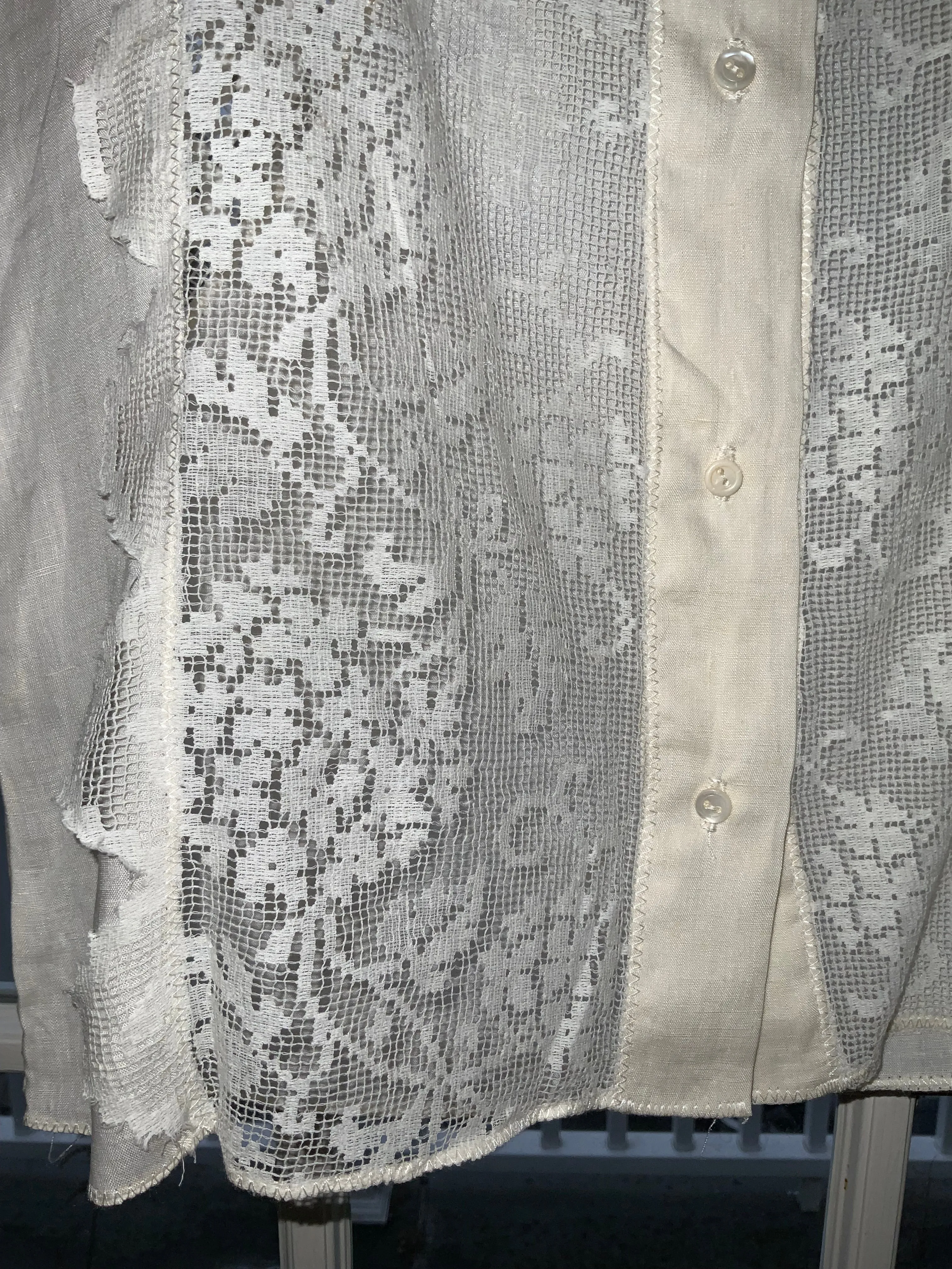 Cotton Blouse adorned with Antique Filet Lace - Y2K - E2