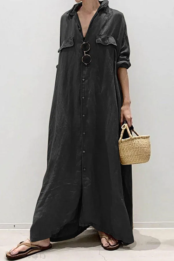 Cotton Long Dress with Pockets