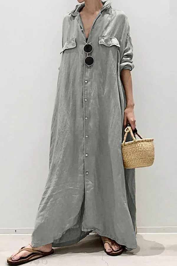 Cotton Long Dress with Pockets