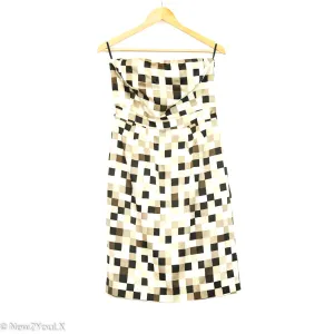 Cream/Brwn/Blck Checkered Print Tube Dress (BR)