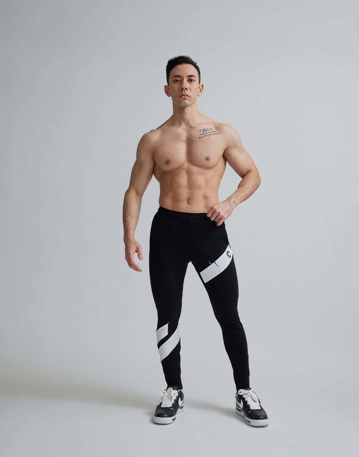CRONOS DIAGONAl STRIPE LONGPANTS【BLACK】