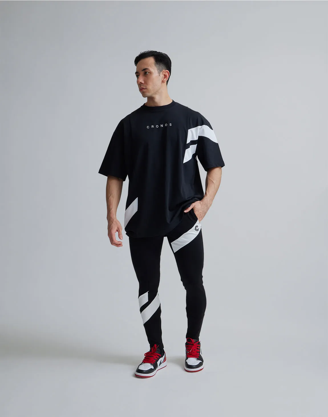 CRONOS DIAGONAl STRIPE LONGPANTS【BLACK】
