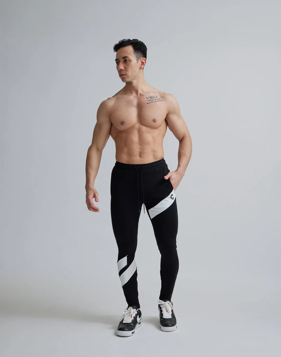 CRONOS DIAGONAl STRIPE LONGPANTS【BLACK】