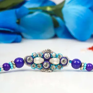 Crystal adorned Blue Beaded Evil Eye Rakhi