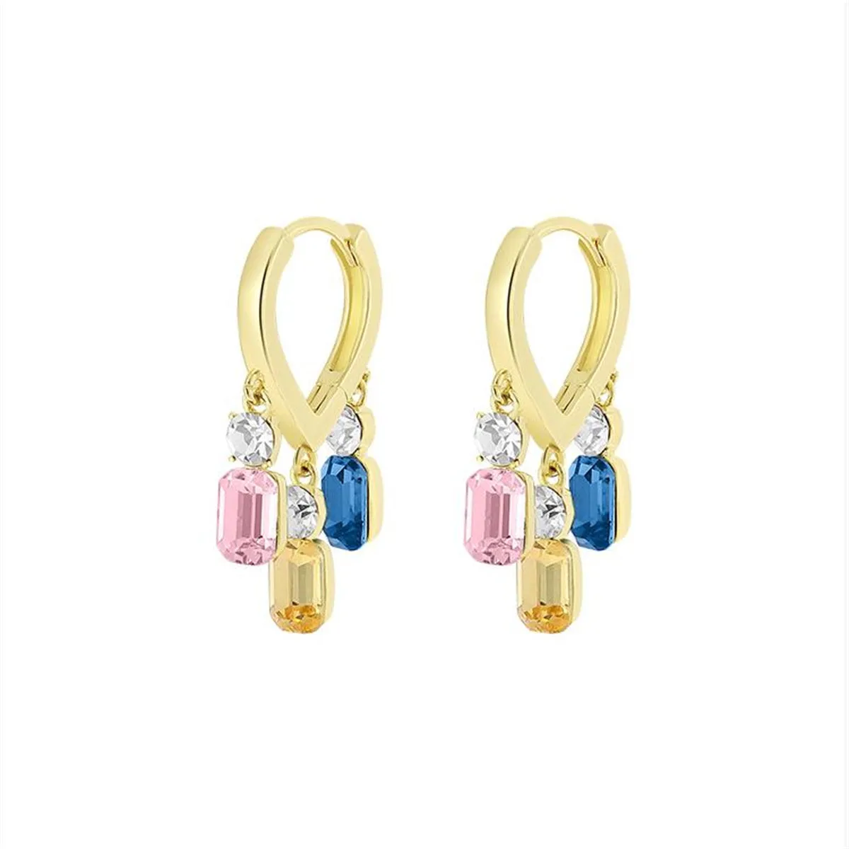 Crystal & 18K Gold-Plated Multicolor Charm Huggie Earrings