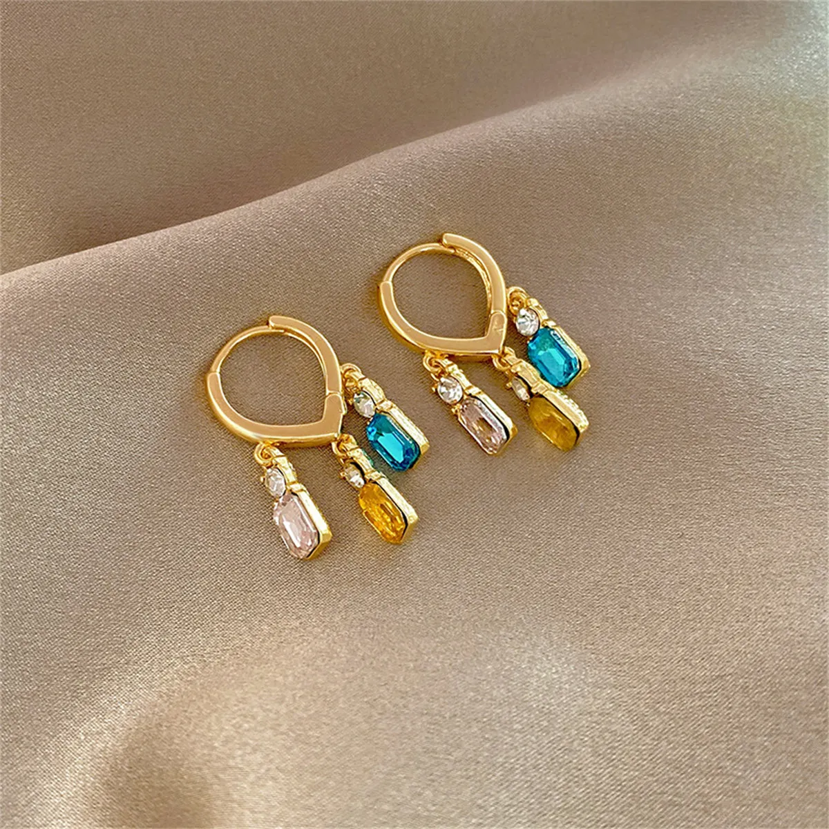 Crystal & 18K Gold-Plated Multicolor Charm Huggie Earrings