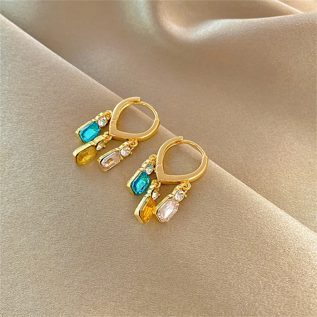 Crystal & 18K Gold-Plated Multicolor Charm Huggie Earrings