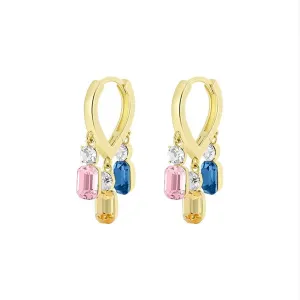 Crystal & 18K Gold-Plated Multicolor Charm Huggie Earrings