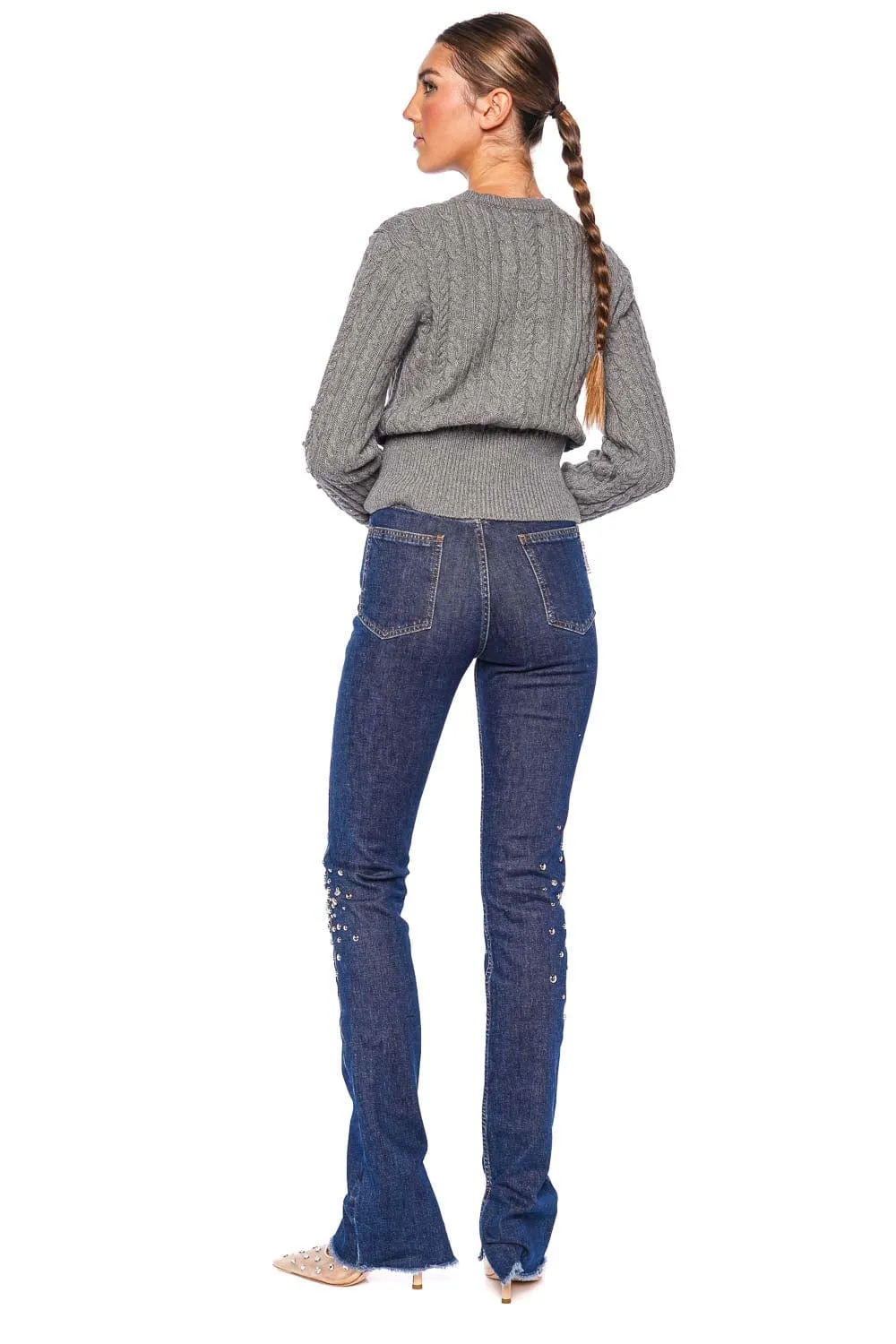 Crystal Embellished Cable-Knit Cardigan