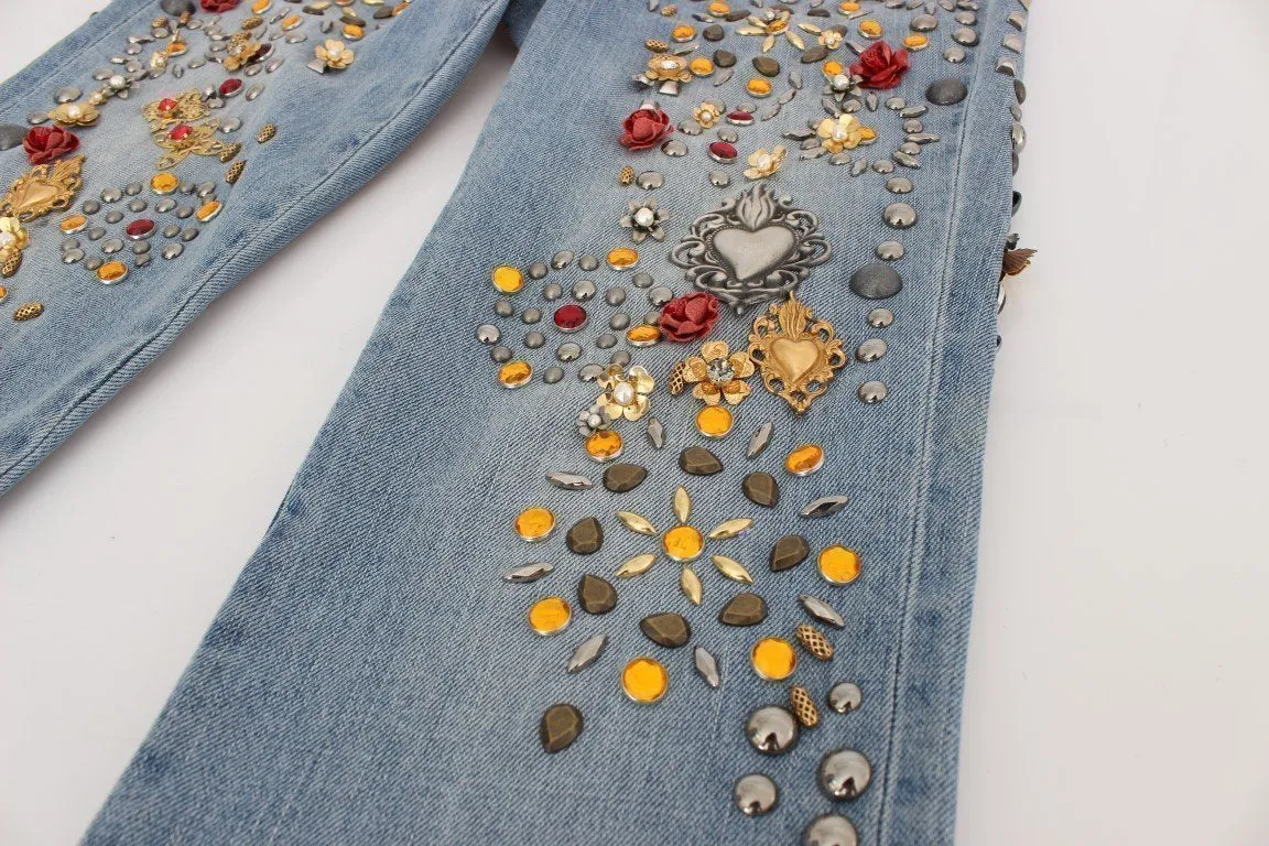 Crystal Roses Heart Embellished Jeans