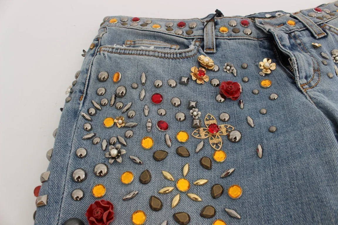 Crystal Roses Heart Embellished Jeans