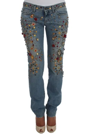 Crystal Roses Heart Embellished Jeans