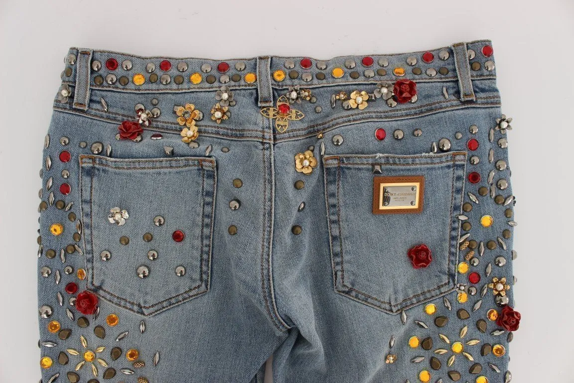 Crystal Roses Heart Embellished Jeans