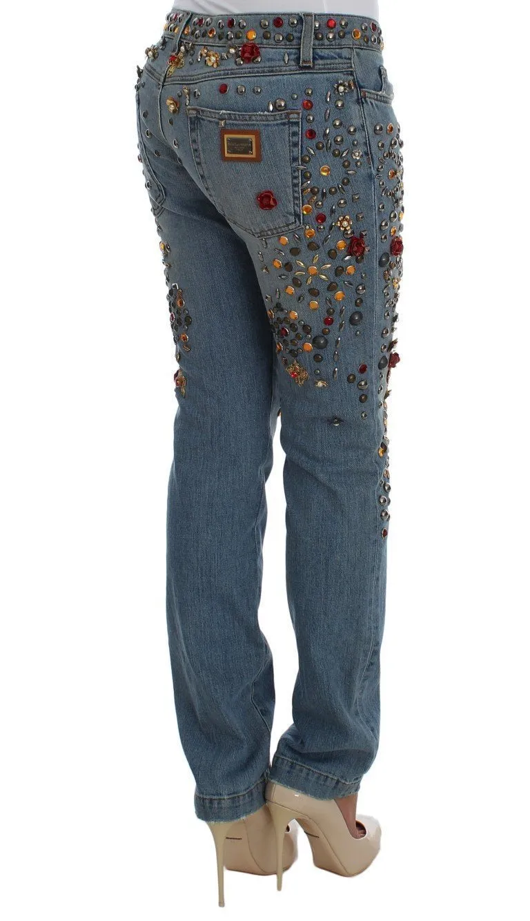 Crystal Roses Heart Embellished Jeans