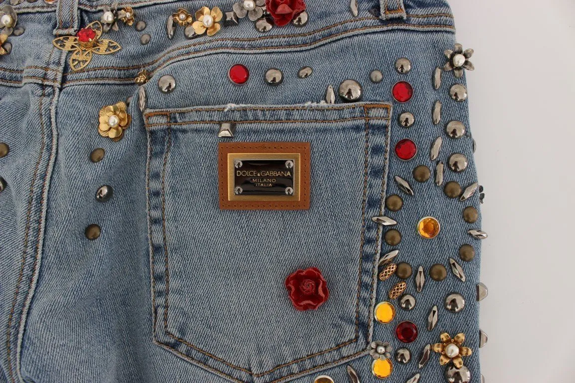 Crystal Roses Heart Embellished Jeans