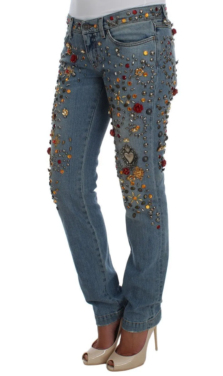 Crystal Roses Heart Embellished Jeans