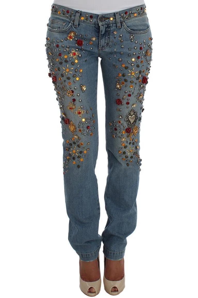 Crystal Roses Heart Embellished Jeans