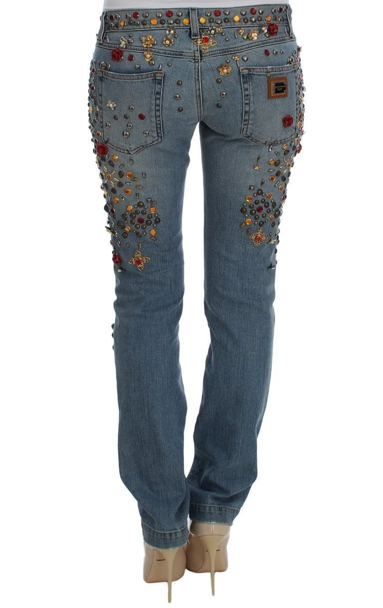 Crystal Roses Heart Embellished Jeans