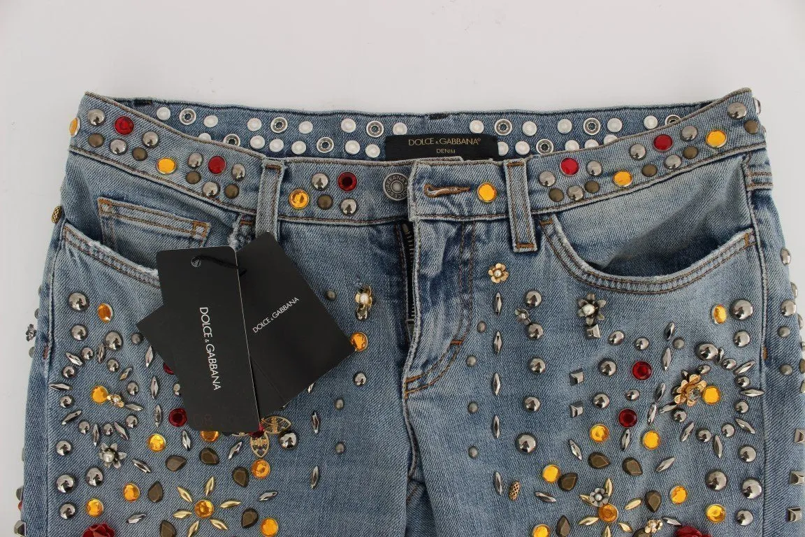 Crystal Roses Heart Embellished Jeans